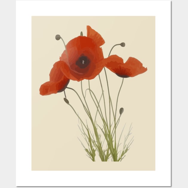 Delicate Red Poppies Wildflower Floral Bouquet Wall Art by taiche